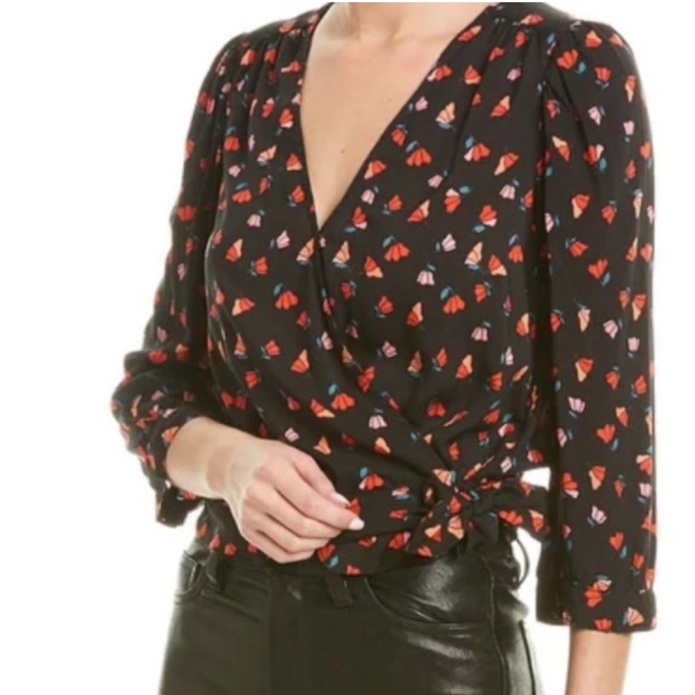 Velvet by Graham & Spencer Black and Red Floral Wrap Blouse